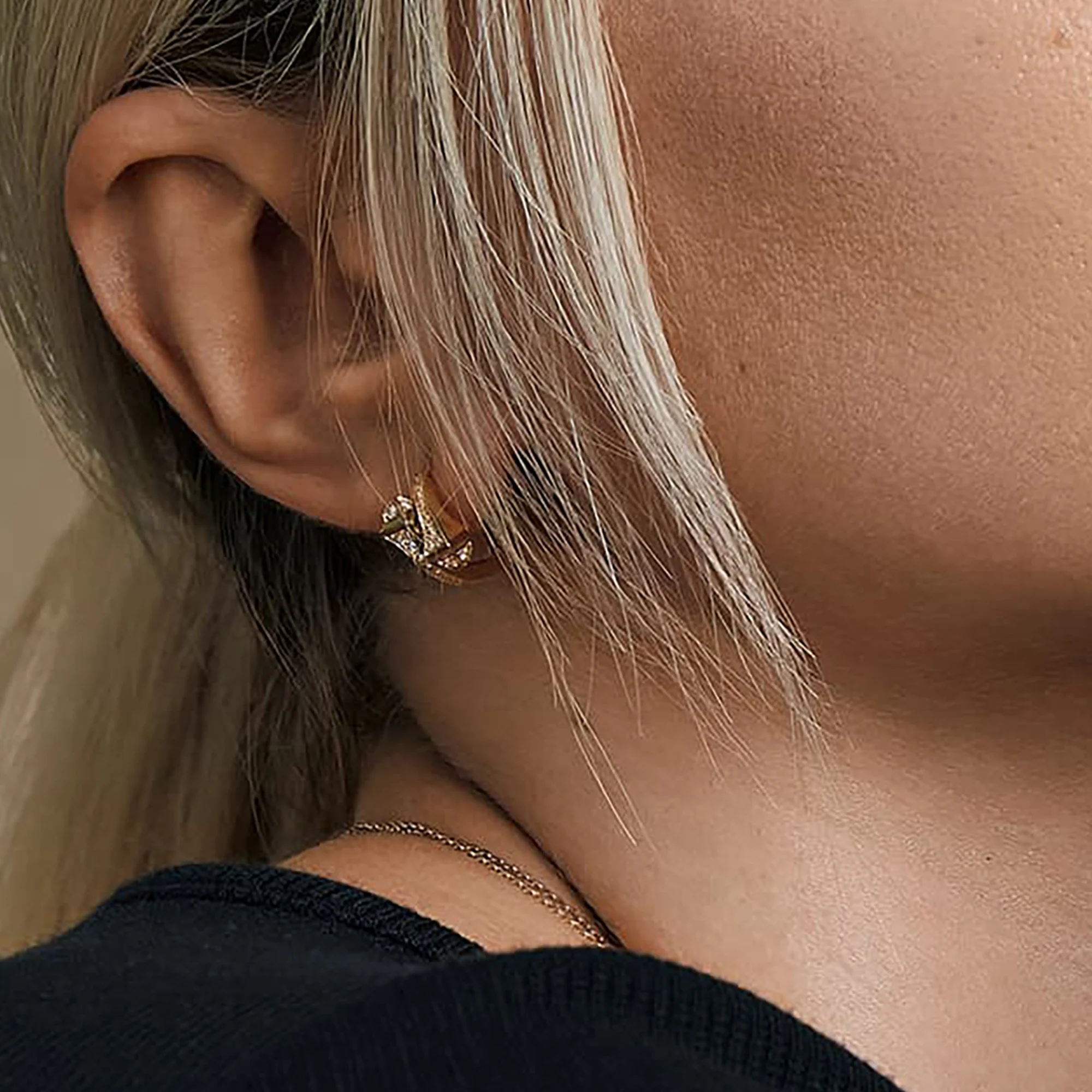 Cleo Full Diamond Huggie Earrings - Image 4