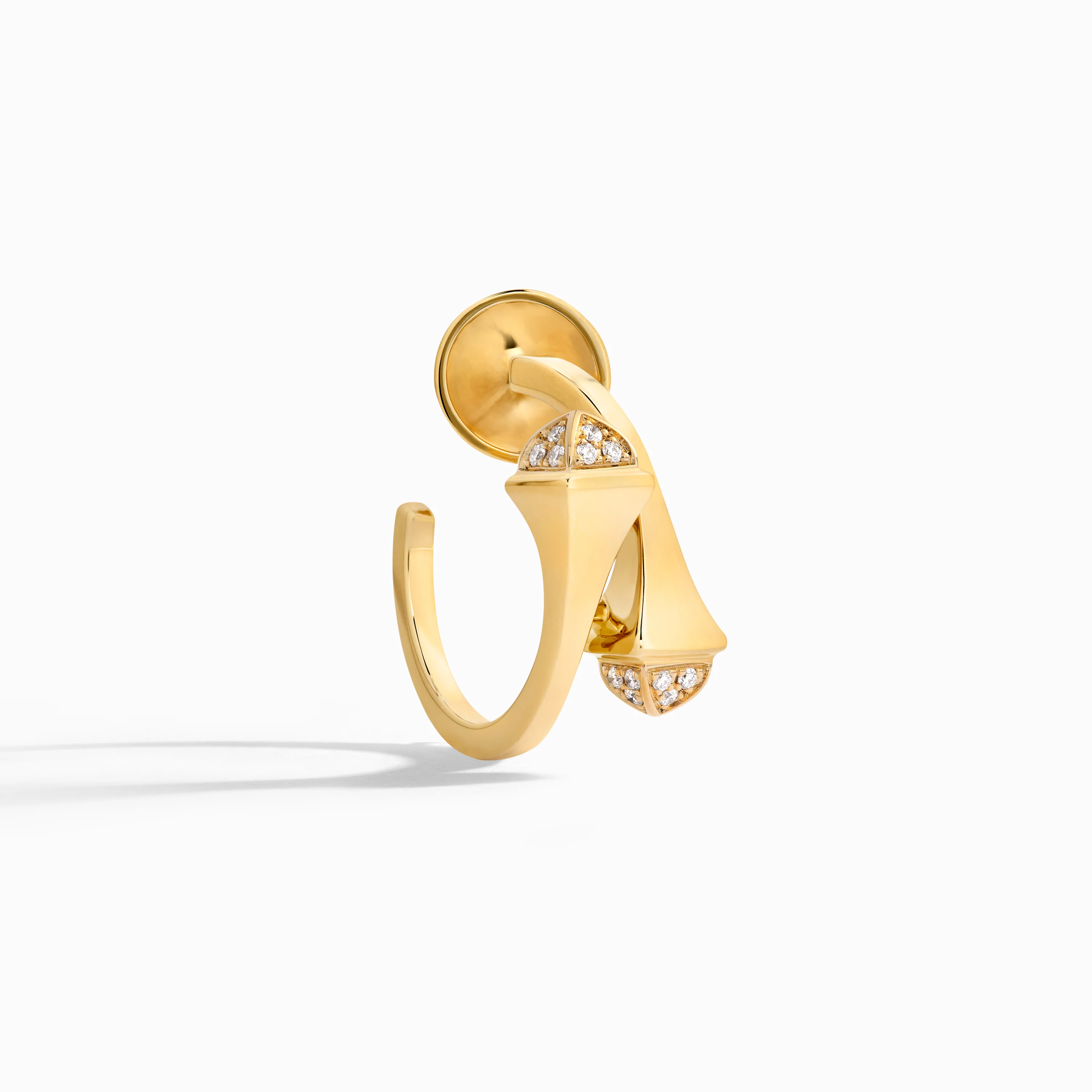 Cleo Gold Open Hoop Earrings with Diamond Pyramids - Image 2
