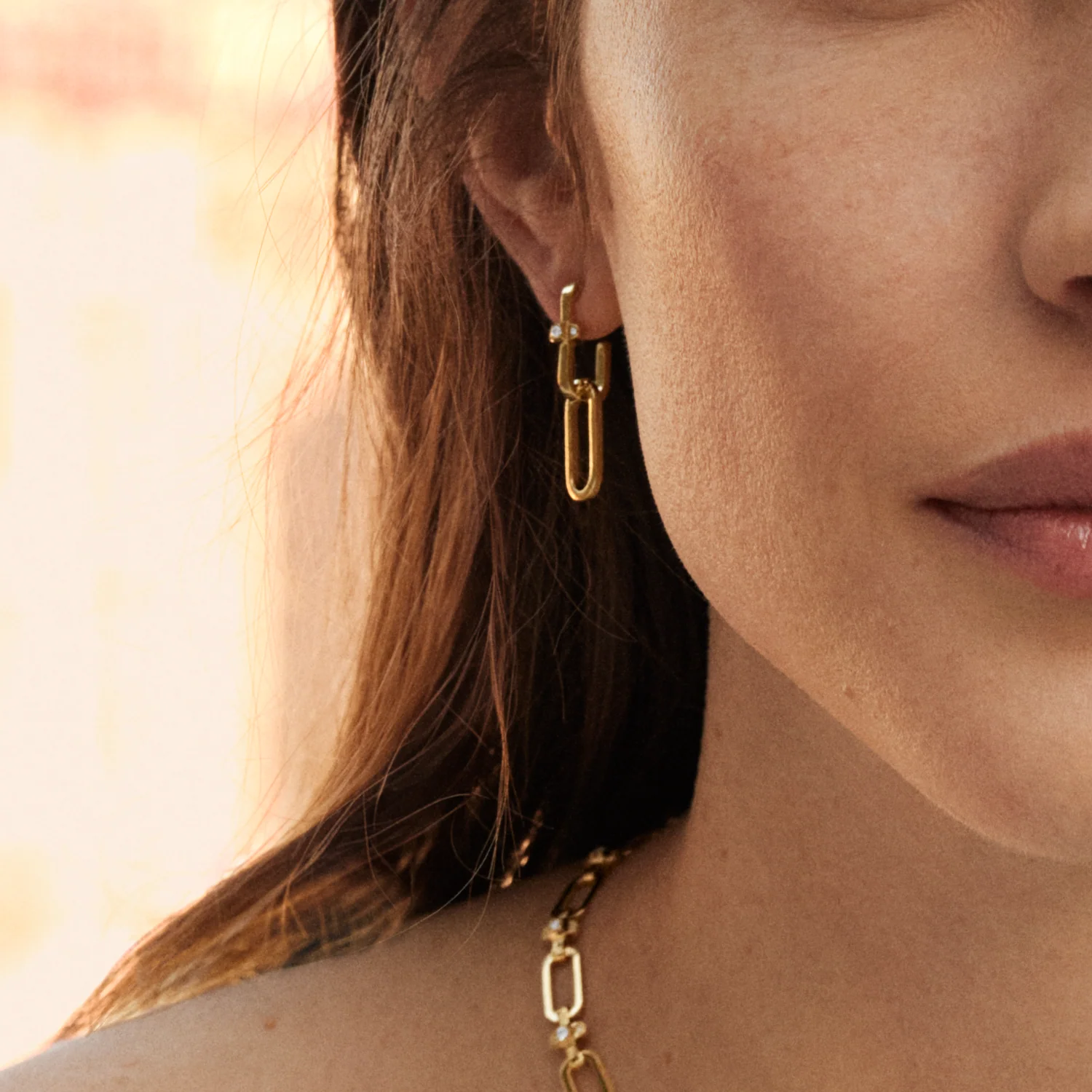 Tip-Top Link Gold Drop Earrings - Image 4